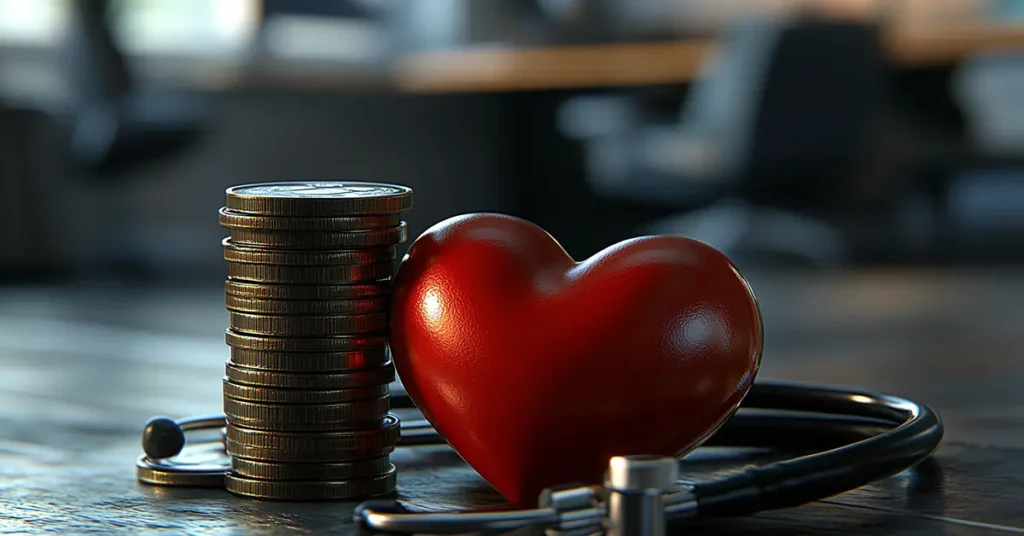 Heart, coins, and stethoscope